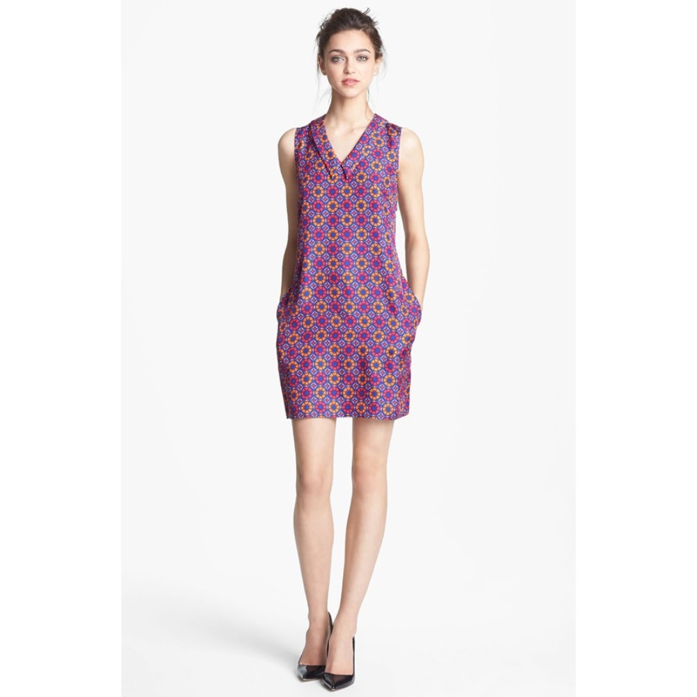 NEW  Miss Wu Geo Tile Print Silk Shift Dress
